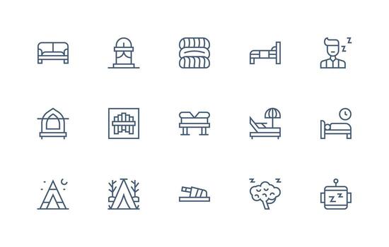 Rest featuring 15 Icons in Regular Line Design Detailed Icon Collection for Design Systems vector