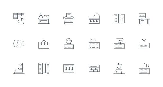 teclado incluso 18 mínimo línea ilustraciones sencillo íconos para interfaz y wireframes vector