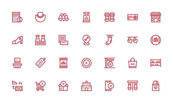 28 íconos para Al por menor en negrita línea formato icono conjunto para web vector