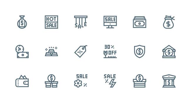 18 Icons for Savings in Strong Stroke Line Format Detailed Icon Collection for Design Systems vector