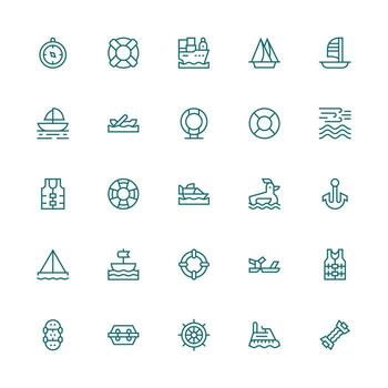 25 Medium Stroke Outline Icons for Nautical Graphics Customizable Icon Series for Mobile Screens vector