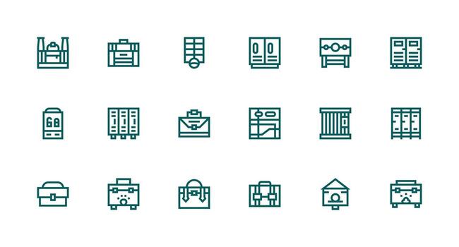 Locker Design Icons featuring 18 in Strong Stroke Line Style Interface Icon Collection for Daily Projects vector