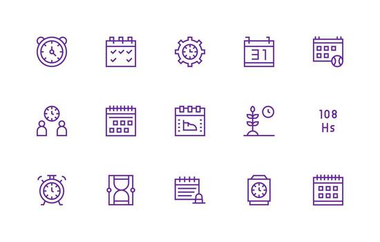 Time Management Icon Set with 15 Regular Line Graphics Complete Icon Set for Mobile Apps vector