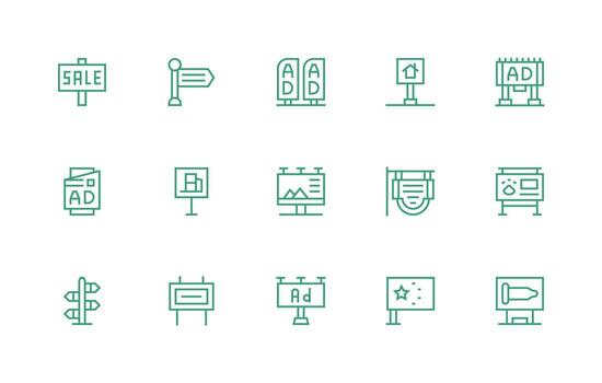 Billboard including 15 Regular Line Illustrations Icon Set for Web vector