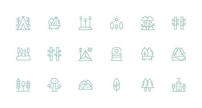 Trees Visual Pack containing 18 Minimal Line Icons Responsive Icon Set for Flexible Layouts vector
