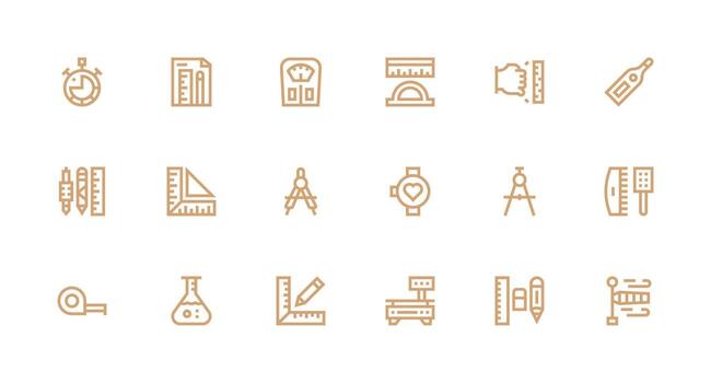Measuring Set with 18 Strong Stroke Line Icons Multi-Purpose Icon Pack for Templates vector