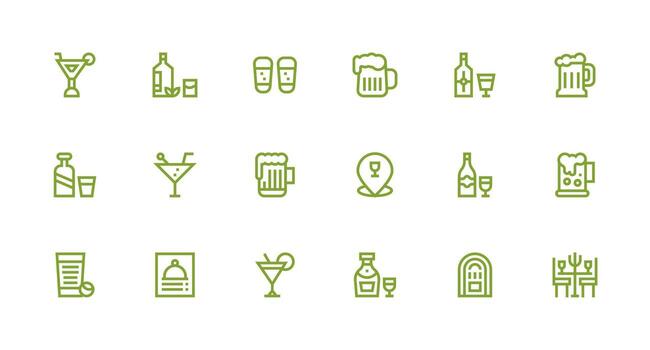 Pub Visual Pack containing 18 Strong Stroke Line Icons Complete Icon Bundle for Web Design vector
