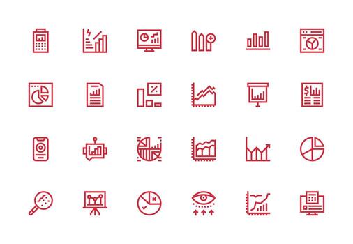Statistics including 24 Thick Line Line Illustrations Clean Set for Layout Prototypes vector