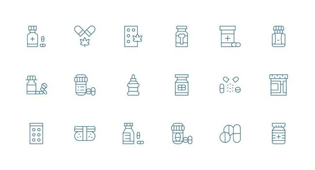 18 Minimal Line Icons for Pills Graphics Full Icon Library for UI Designers vector