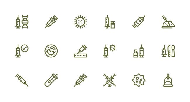 Vaccine Icon Collection with 18 Strong Stroke Line Designs Complete Icon Bundle for Web Design vector