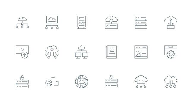 Hosting Design Icons featuring 18 in Minimal Line Style Functional Icon Series vector