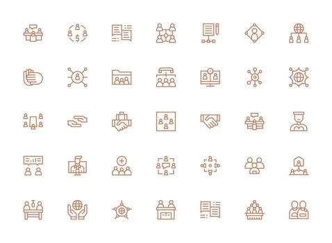 regular limpiar línea estilo colaboración íconos con 35 vectores reutilizable icono conjunto