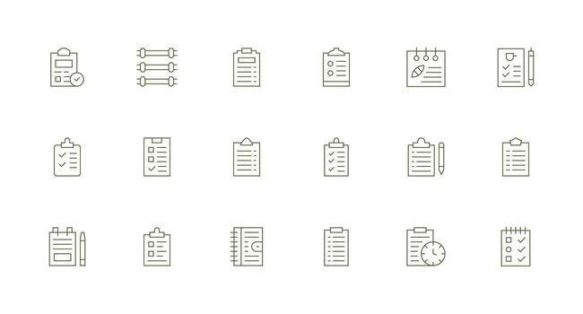 ToDo List Icon Collection with 18 Minimal Line Designs Organized Pack for Project Assets vector