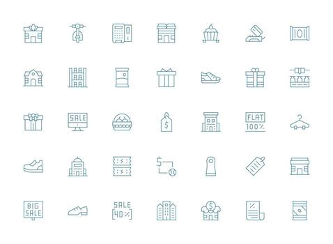 Retail Icon Collection with 35 Light Line Designs Flexible Icon System for Web Interfaces vector