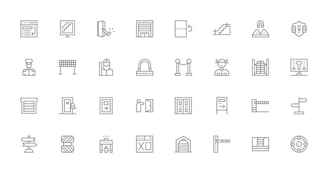 Exit Icon Collection with 32 Thin Line Designs Style Icon Set vector