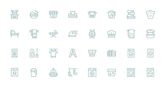 32 Thin Line Vectors for Laundry Theme Balanced Icon Set for Functional Design