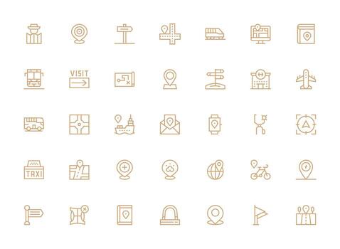 35 ruta íconos en regular limpiar línea estético flexible icono sistema para web interfaces vector