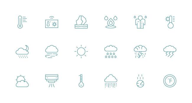 Climate Icon Set with 18 Minimal Line Graphics Flat Icon Set vector