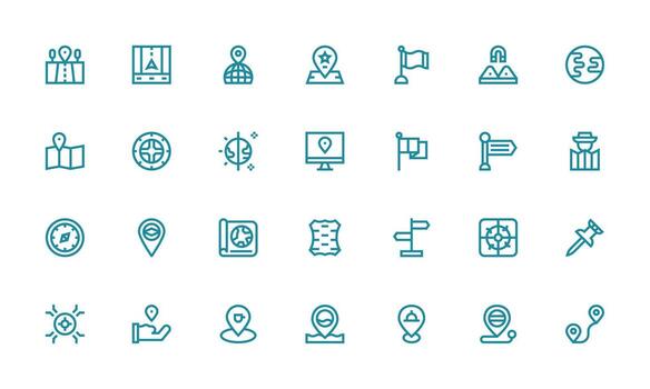 28 Icons for Map in Bold Line Format Icon Set vector
