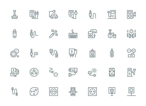 35 Icons for Plug in Regular Clean Line Format Flexible Icon System for Web Interfaces vector