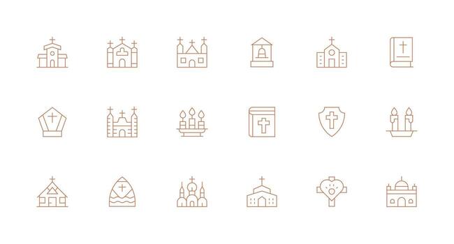 Church Icon Set with 18 Minimal Line Graphics Responsive Icon Set for Flexible Layouts vector