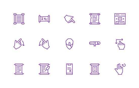 Desplazarse diseño íconos presentando 15 en regular línea estilo píxel Perfecto icono conjunto vector