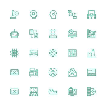 medio carrera contorno estilo Procesando íconos con 25 vectores organizado paquete para proyecto bienes