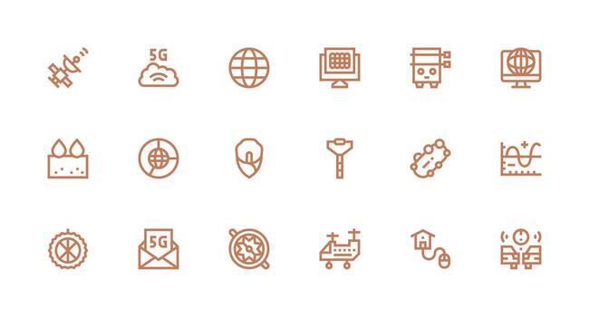 tecnología presentando 18 íconos en fuerte carrera línea diseño claro y conciso icono conjunto colección vector