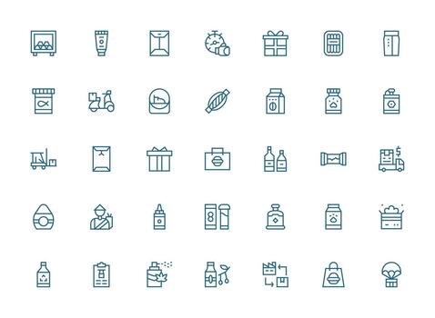 35 Regular Clean Line Style Icons from Package Collection Optimized Icon Pack for Digital Products vector