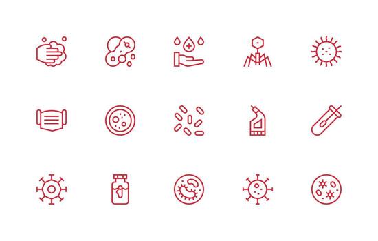 Bacteria including 15 Regular Line Illustrations Essential Icons for Rapid UI Building vector