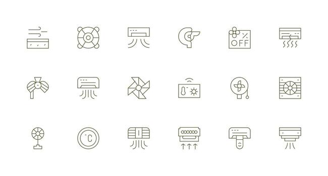 Cooling Icon Collection with 18 Minimal Line Designs Dashboard Icon Series vector