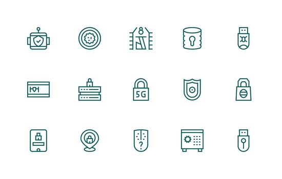 Encrypted Set with 15 Regular Line Icons Pixel Perfect Icons for Modern Apps vector