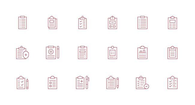 portapapeles diseño íconos presentando 18 en mínimo línea estilo píxel Perfecto íconos para moderno aplicaciones vector