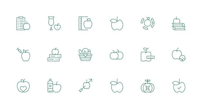 manzana icono conjunto con 18 mínimo línea gráficos escalable icono paquete vector