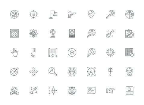 Light Line Icons from Target Set with 35 Vectors Simple Icons for Interface and Wireframes