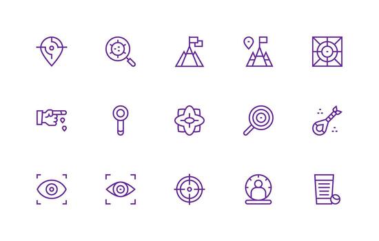 15 regular línea estilo íconos desde objetivo colección de uso múltiple icono diseño paquete vector