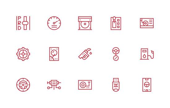 Drive Set with 15 Regular Line Icons Layout Icon Collection vector
