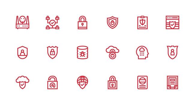 digital seguridad icono conjunto con 18 fuerte carrera línea gráficos de confianza íconos para todas interfaces vector
