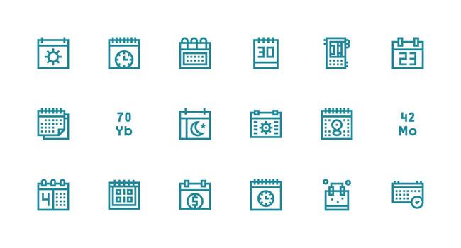 Date Icon Collection with 18 Strong Stroke Line Designs Responsive Icon Set for Flexible Layouts vector