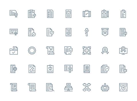 35 conformidad íconos en regular limpiar línea estético escalable íconos para multiplataforma interfaces vector