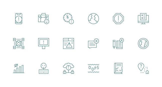 18 error íconos en mínimo línea estético básico icono serie vector