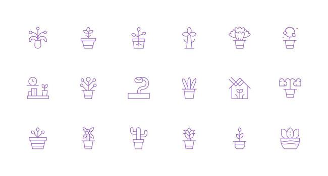 Potted Plant Icon Set with 18 Minimal Line Graphics Functional Icon Series vector