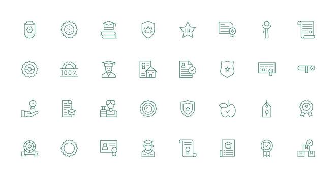 32 Icons for Certification in Thin Line Format Icon Pack vector