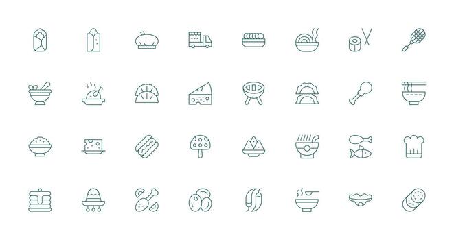 Cuisine Set with 32 Thin Line Icons UI Icon Set vector