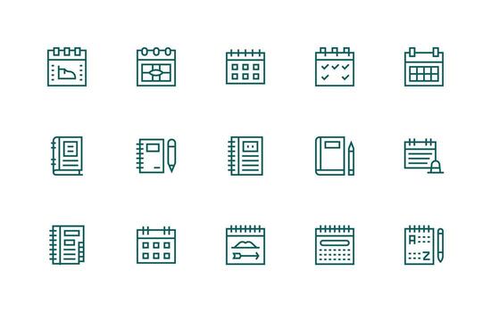 Diary Design Icons featuring 15 in Regular Line Style Neutral Style Icons for Any Project vector