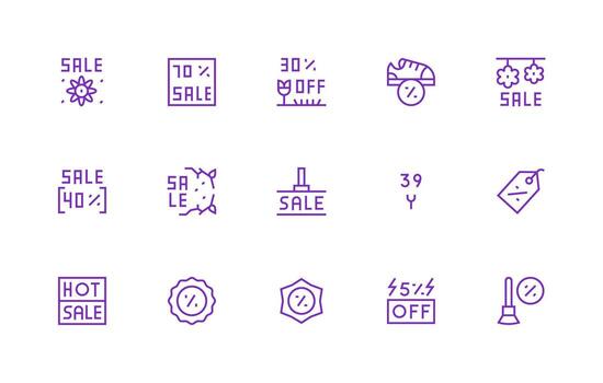 Clearance Sale Design Icons featuring 15 in Regular Line Style Essential Icons for Rapid UI Building vector