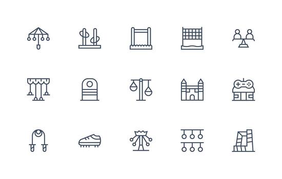 Playground Design Icons featuring 15 in Regular Line Style Display Icon Pack vector