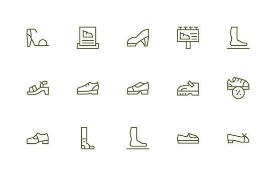 15 Regular Line Icons for Shoe Graphics Pixel Perfect Icon Set vector
