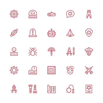 Technical Icon Collection with 25 Medium Stroke Outline Designs Optimized Icon Pack for Digital Products vector