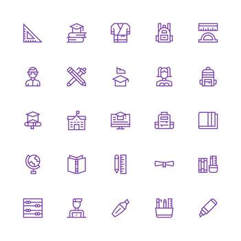 estudiante conjunto con 25 medio carrera contorno íconos funcional icono serie vector